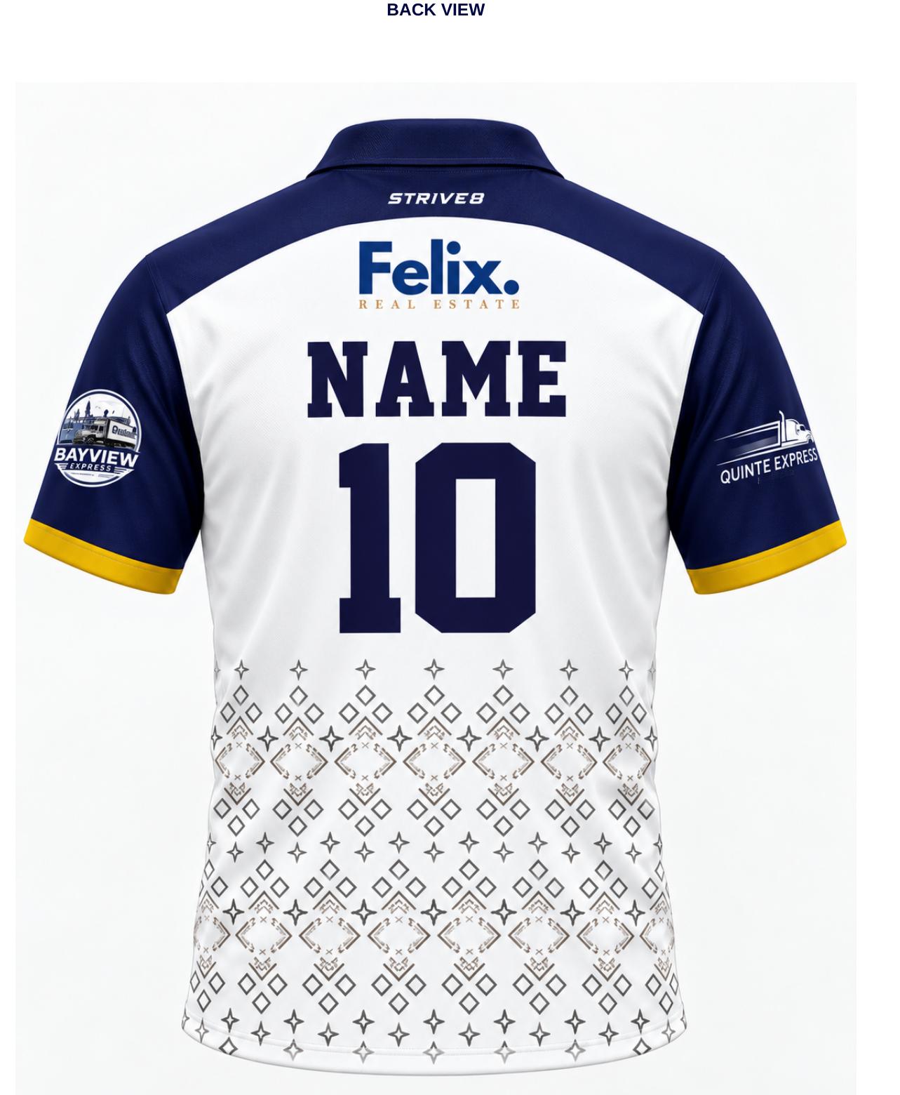 Quinte Falcons official cricket jersey — back view