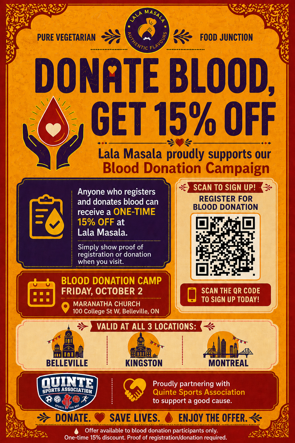 Lala Masala Partners with QSA — Donate Blood, Get 15% Off