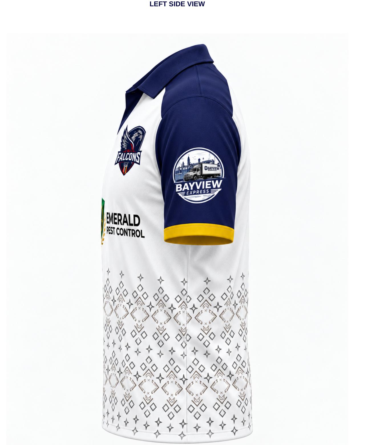 Quinte Falcons official cricket jersey — left side view